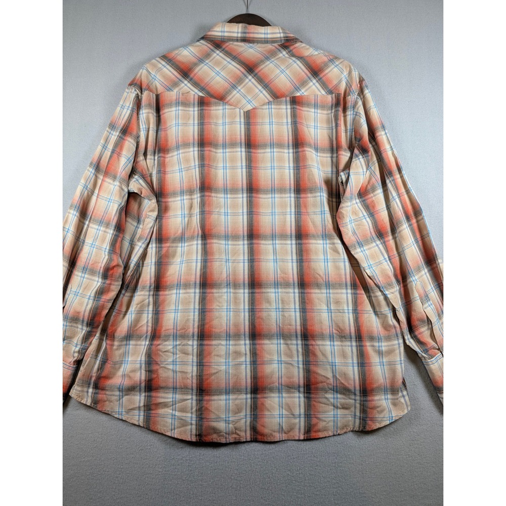Wrangler Western Fashion Snap Shirt Mens XL Orange Plaid Pearl Snap WM176KH - Picture 3 of 9